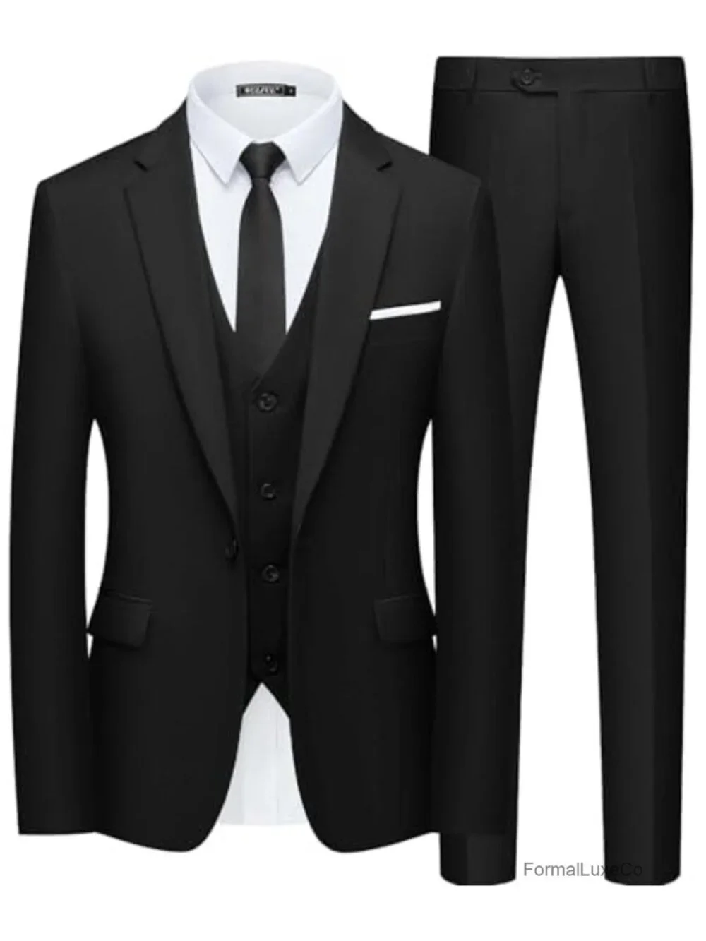 Slim Fit 3-Piece Suit Set for Men Cotton Polyester Blend Business Wedding